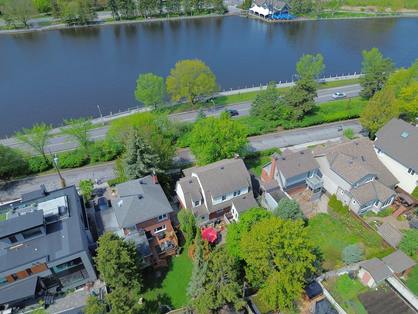 Aerial drone photo of a luxury home at golden hour