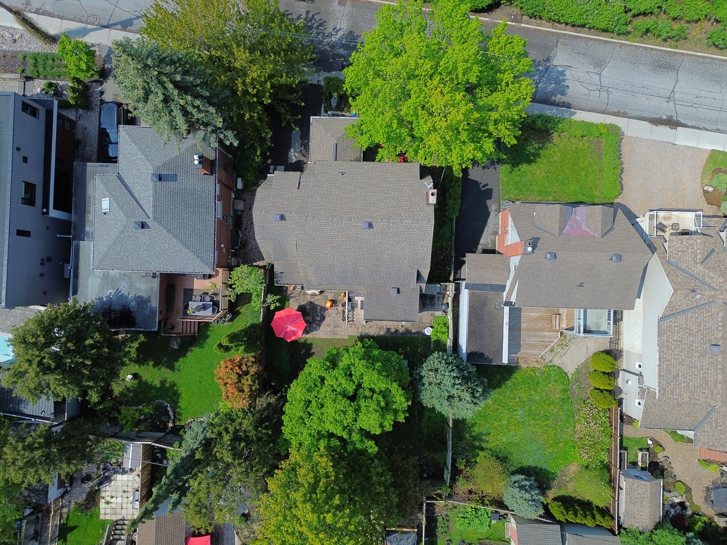 Top-down aerial of a backyard